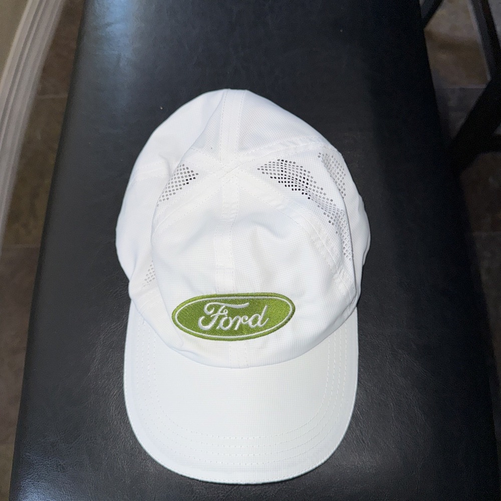 Ford‎ Oval Hat - White w/ Embroidered Green Emblem Logo (Golf Hat)